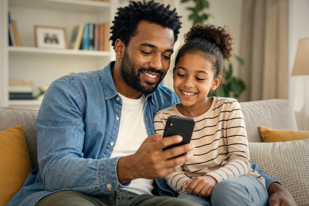 Un parent et son enfant regardent le téléphone ensemble