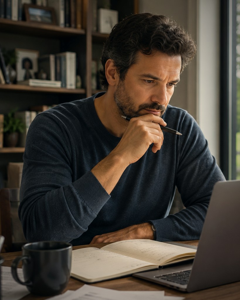 Un papa concentré à son bureau, devant son ordinateur portable
